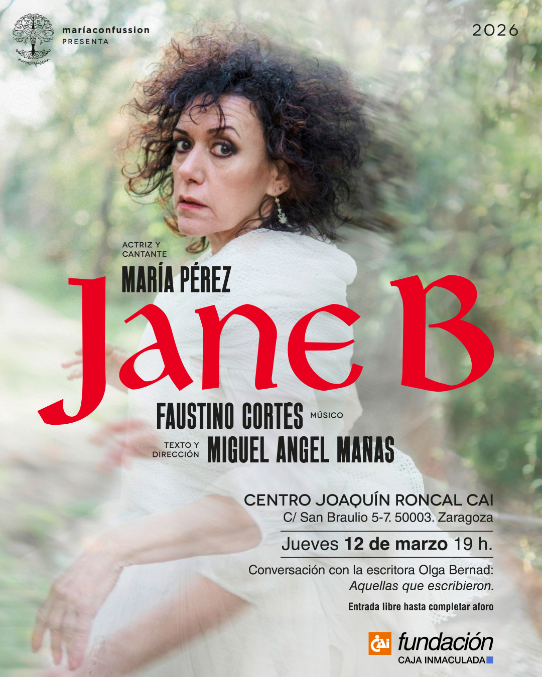 Especial Día de la Mujer. maríaconfussion interpreta "Jane B" y  la escritora Olga Bernad imparte la charla "Aquellas que escribieron"