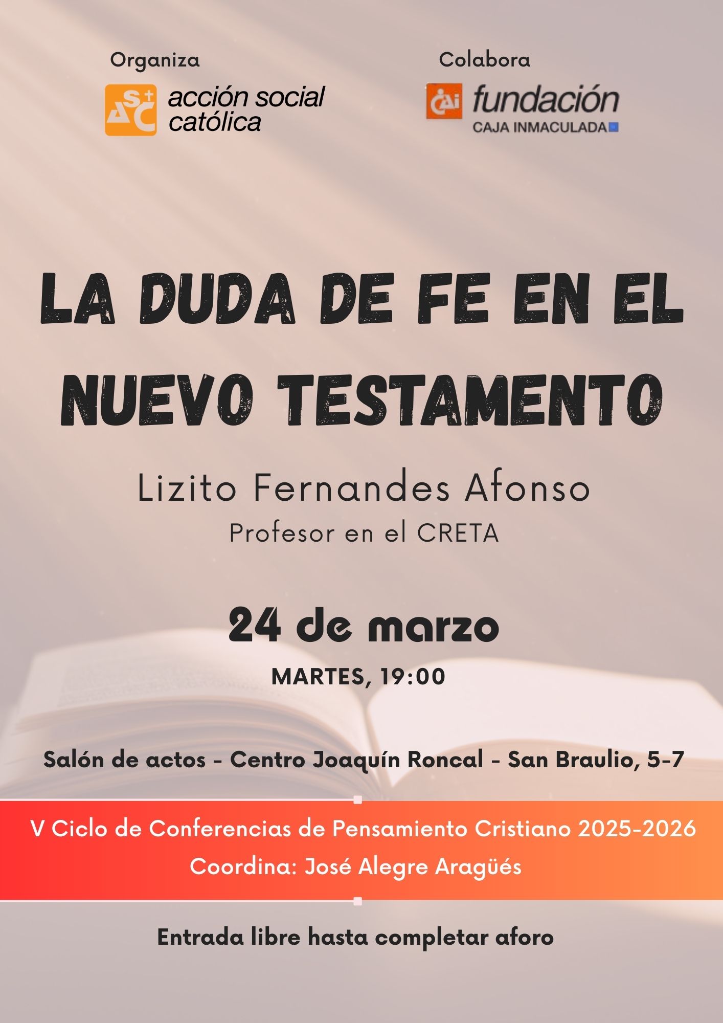 V Ciclo de conferencias de Pensamiento cristiano: La duda de fe en el Nuevo testamento