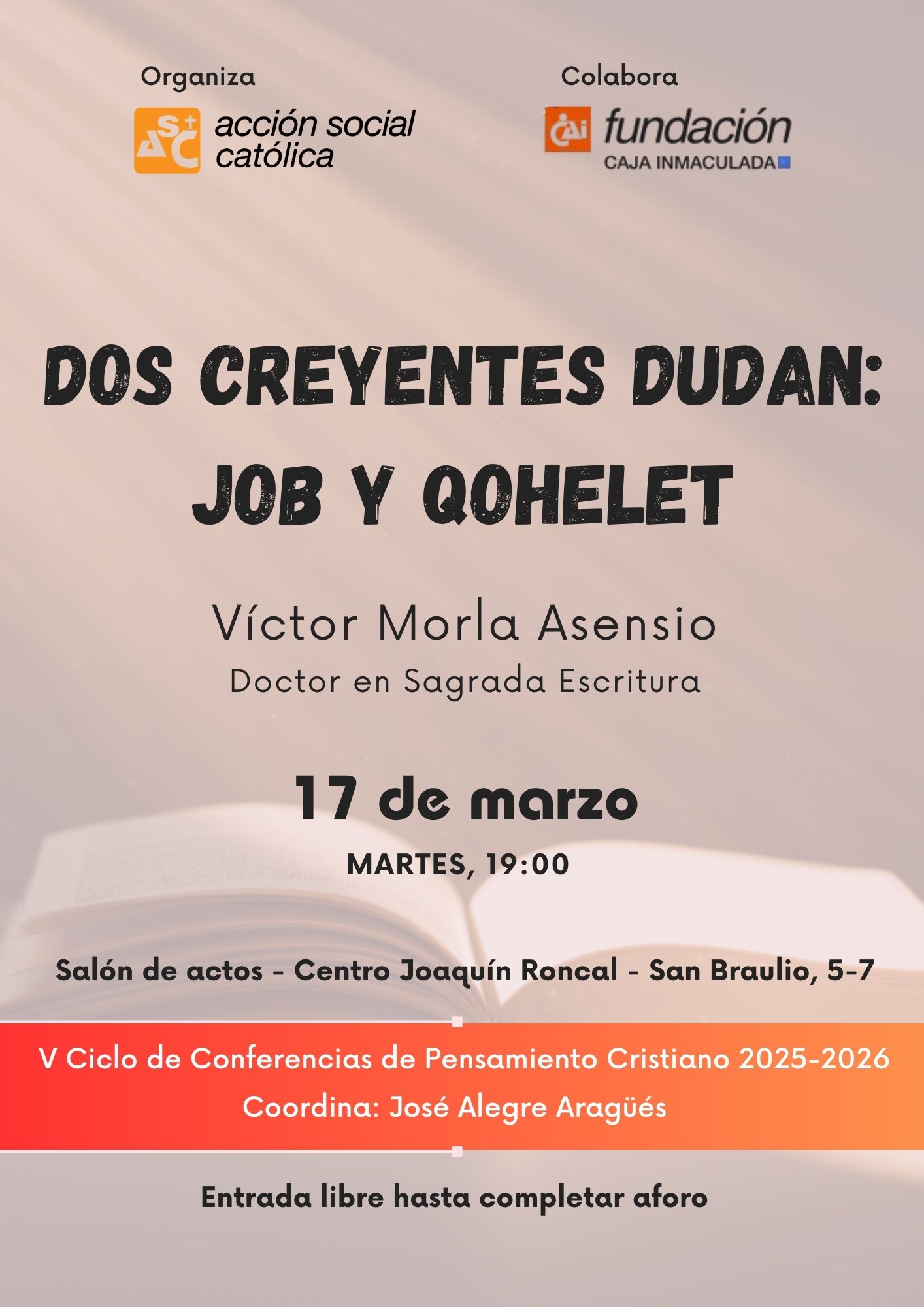 V Ciclo conferencias Pensamiento cristiano: Dos creyentes dudan: Job y Qohelet